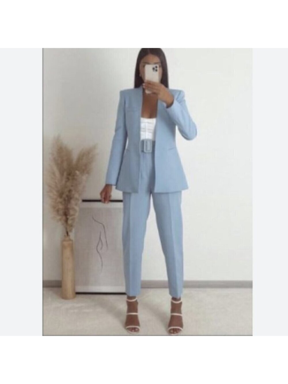 Zara Bloggers Fav Lapelless Fitted Blazer Blue M - Picture 10 of 16